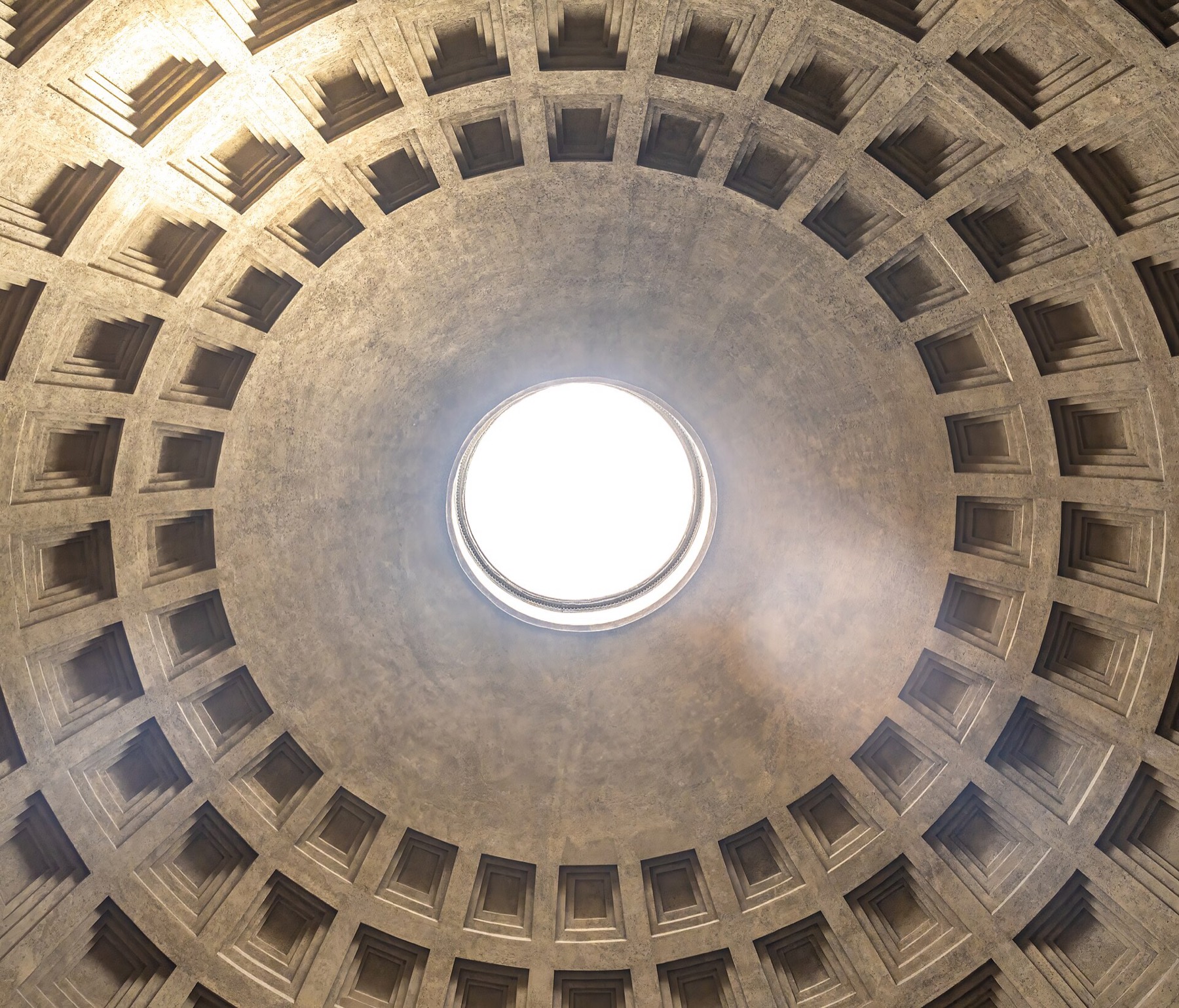 The coffered concrete dome and oculus of the Pantheon in Rome